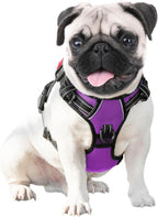 PHOEPET Reflective Dog Harness Large Breed Adjustable No Pull Vest with Handle 2 Metal Rings 3 Buckles [Easy to Put on & Take Off](L, Purple)