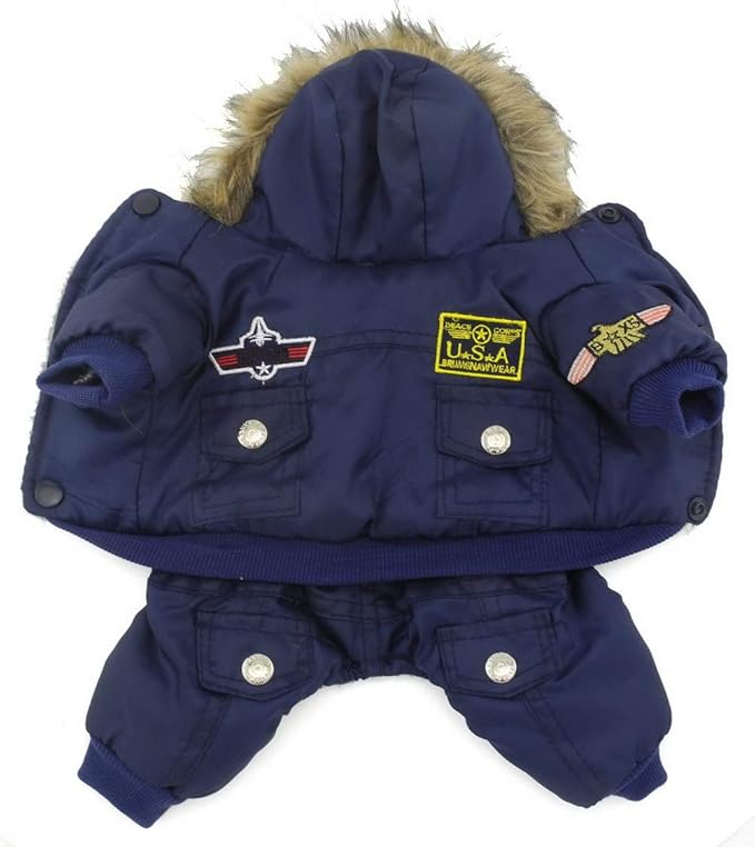 ZUNEA Padded Waterproof Small Dog Winter Jumpsuit Pet Puppy Jacket Coat Fleece Warm Snowsuit Airman Chihuahua Yorkie Outfits Clothes Apparel Blue M