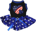 Petitebella USA Twins Heart Puppy Dog Dress (Black/Blue Stars, Large)