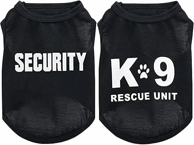 2Pack Dog Security Costume Cotton Dog Shirt for Small Dog Boy Pet Clothes K9/Security Puppy Black Vest T-Shirts Cat Top Tee Breathable Stretchy (Small)