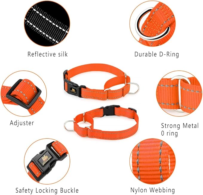 PLUTUS PET Reflective Martingale Collar with Quick Snap Buckle,No Pull Dog Choker Collar for Small Medium Large Dogs,XS,Orange