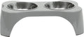 Gibson Home Bow Wow Meow 3-Piece Elevated Dog Bowl Set – Bone-Shaped Raised Feeder with 2 Stainless Steel Bowls for Medium to Large Dogs, Non-Slip, Easy to Clean, Grey