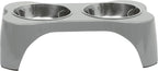 Gibson Home Bow Wow Meow 3-Piece Elevated Dog Bowl Set – Bone-Shaped Raised Feeder with 2 Stainless Steel Bowls for Medium to Large Dogs, Non-Slip, Easy to Clean, Grey