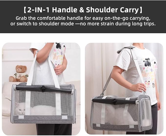Cat Carrier Soft Sided Dog Carrier Airline Approved Pet Carrier for Dog/Cat Bag (17.32×9.84×10.63 in) with 1 Poop Bags,5 Pee Pads,Ideal for Medium-Large Cats Small Dogs