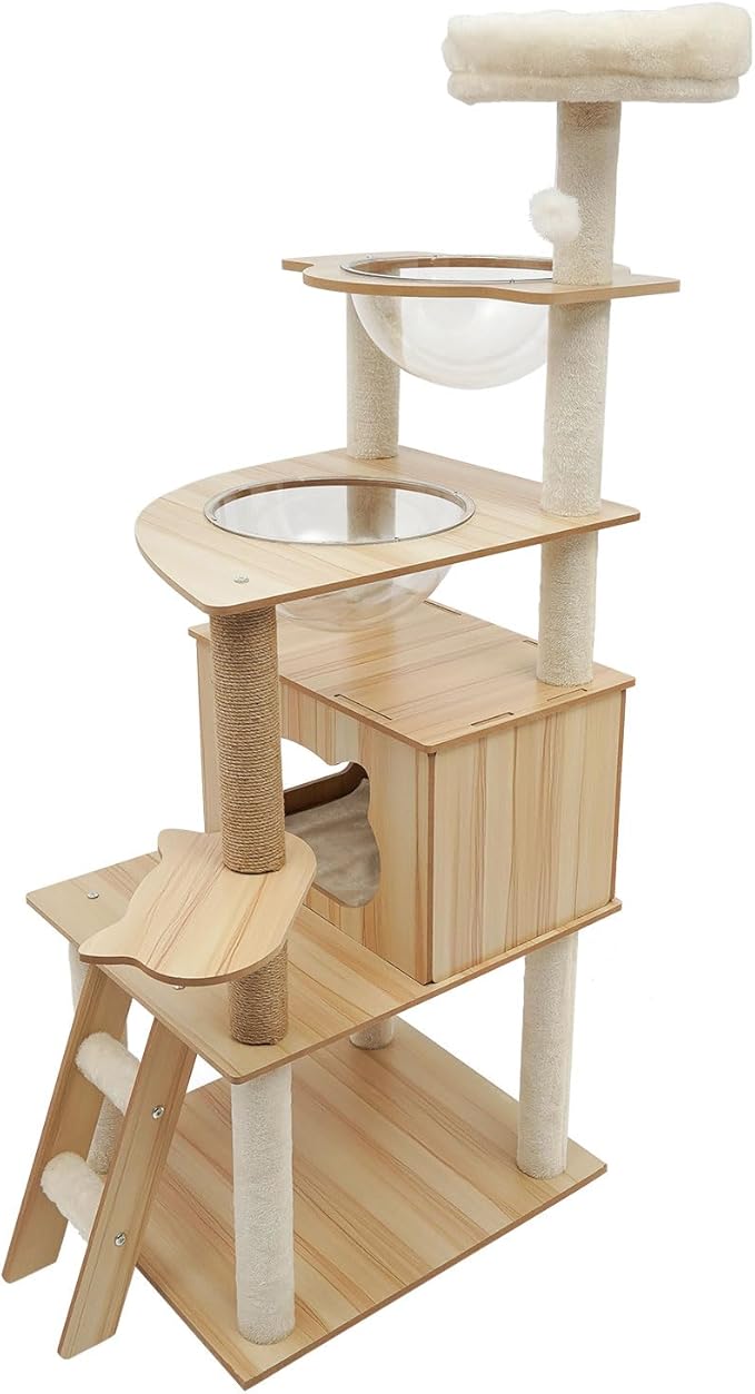 Cute Cat Tower 55 Inches, Multi-Level Cat Tree for Indoor Activity Cats, with Scratching Post and Comfortable Space Capsule, Nests for Cute Large Cats Kitten House