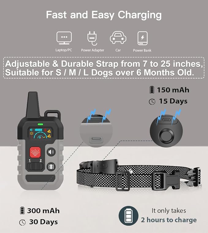 Citronella Dog Training Collar with Remote, 4 Modes Beep/Vibration/Spray/Spray Enhancement, Humane Safe Rechargeable Dog Bark Collar, IPX6 Waterproof Spray Collar, Range 300m 【Only Work with Remote】