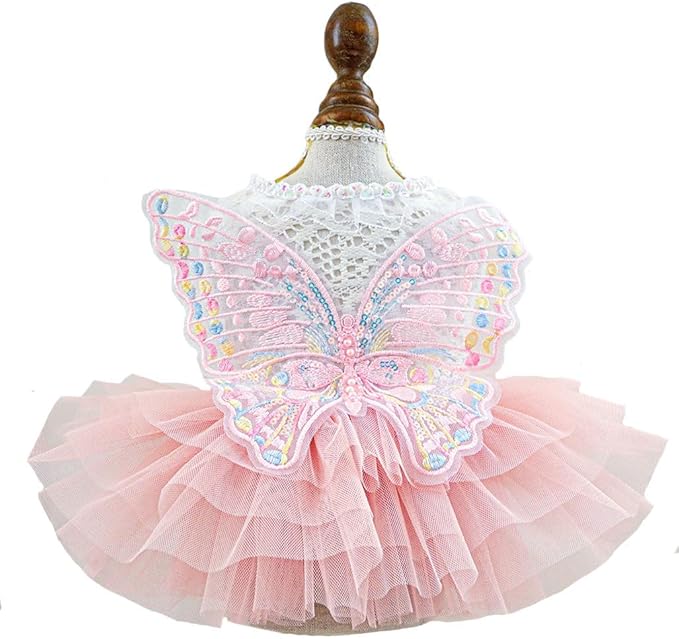 Fashion Sweet Puppy Dog Blingbling Princess Skirt Pet Dog Lace Cake Camisole Tutu Dress B-Pink XS