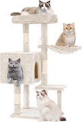 FDW 37.8 inch Cat Tree Cat Tower for Indoor Cats with Scratching Posts,Multi-Level Cat Furniture Activity Center Stand House Cat Condo Modern Cat Tower with Hanging Cradle & Funny Toy,Beige