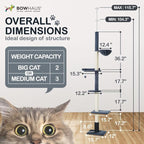 CAPHAUS Floor to Ceiling Cat Tree with Adjustable Height 104-115 Inch, Multi-Level Cat Tower with Itching Scratcher, Fluffy Playball, Platforms, Hammock for Indoor Cats, Dark Grey
