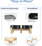 SPUNKYJUNKY Elevated Dog Bowls Ceramic, 5.1'' Dogs and Cat Food Water Bowls Raised with Non-Slip Bamboo Stand for Puppy Small Sized Breed Microwave Dishwasher Safe - 13.5 OZ,Skull Black
