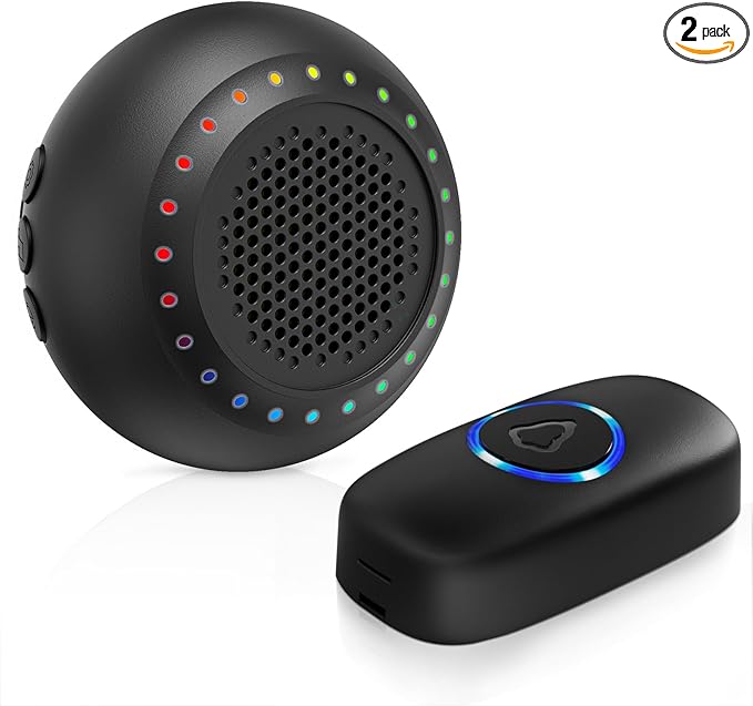 Wireless Door Bells for Homes Doorbell Chime Kits with 1 Transmitter 1 Receiver - Waterproof Operating at 1000ft Range - 48 Ringtones 4 Volume Levels LED Flash - Door Bell for Classroom Black