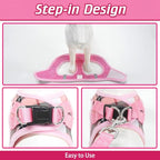 EXPAWLORER Classic Plaid Puppy Harness - Small Dog Harness and Leash Set - Dog Collar and Leash Set with AirTag Holder, Soft Padded Step in Dog Vest Harness No Pull Reflective for Outdoor, Pink S