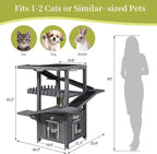 4-Tier Outdoor Cat House Weatherproof Wooden Outside Cat Tree Tower with Ramps, Scratching Post & Enclosed Shelter, Multi-Level Feral Cat Shelter for Indoor Outdoor,Gray