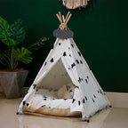 Pet Teepee Tent for Dogs & Cats Dog Bed with Thick Cushion Puppies Play House Removable and Washable