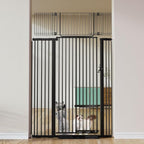 COMOMY 71" Extra Tall Pet Gate for Cats, 29.5-43" Extra Wide Cat Gate with Adjustable Cat Door, Pressure Mounted Easy Walk Through Pet Gate with Door for Stairs, Doorways, Kitchen(Black)