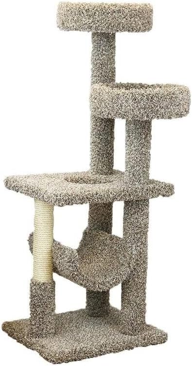 French Country Multiple Perch Cat Tree, Cat Tree with Scratch Post for All Cat Breeds, Indoor Cat Gym with Perches, Sturdy Wood Construction with Carpet Upholstery