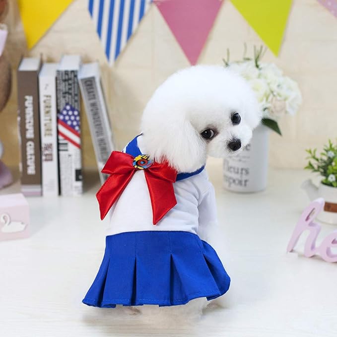 Tangpan Bow-Knot Student Cosplay Pet Costume Dog Skirt Camp Dress(Blue,XS)