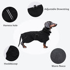 Dachshund Coats Waterproof, Perfect for Dachshunds, Sausage, Weiner Dog Winter Coat with Padded Fleece, Puppy Snowsuit with Adjustable Bands and High Vis Reflective Trim - Black - L