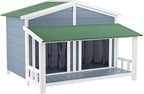 Ritsu Outdoor Dog House, Waterproof Dog Kennel, Wooden Indoor Dog House, Log Cabin Style with Porch,Elevated Floor, 2 Doors