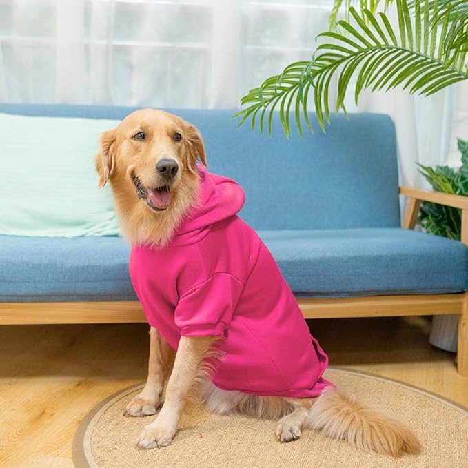 KOOLTAIL Dog Hoodie for Large Medium Small Dogs,Soft and Warm Pet Sweater with Leash Hole and Pocket Boy Girl,Puppy Fall Winter Jacket Clothes,French Pitbull Cold Weather Coat Sweatshirt,Deep Pink L