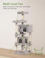 Cat Tree Tower 60inch - Multi-Level Indoor Activity Center with Sisal Scratching Posts, Condo, Plush Perch & Hanging Toys for Large Cats (Light Gray)
