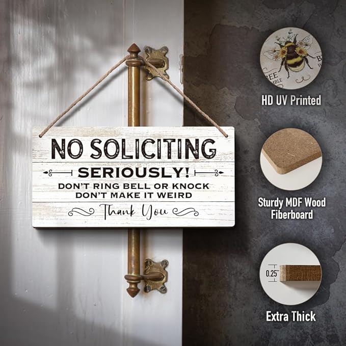 YZEXEZY No Soliciting Sign 6"x12"Do Not Disturb Wooden Hanging Sign for Front Door- Do Not Ring Bell or Knock,Don't Make It Weird