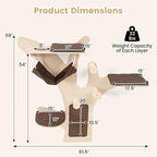 PETSITE 59 Inch Cat Wall Shelves, Tree-Like Wall Mounted Cat Tree Furniture with Sisal Scratching Posts and Mat, Perches, Hammock, Removable & Washable Padded Cushions, Cat Climber for Indoor Cats