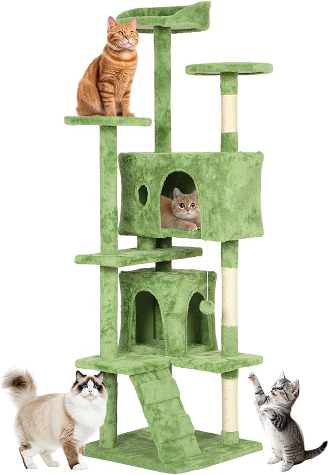BestOffice 70 Inch Cat Tree, Multi-Level Cat Tower with Condo, Perches, Sisal Scratching Posts, Climbing Ladder,Indoor Activity Center Play House for Kittens & Adult Cats, Green