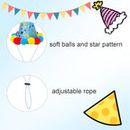 2-PC Pet Birthday Party Costume-Puppy Blue Adjustable Collar Saree with Colorful Balls and Cute Star Hat Soft Costume Accessory for Dogs Cats