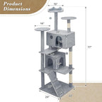 Athena Collection Cat Tree, 77 Inch Cat Tower for Indoor Cats, Multi-Level Cat Tree Tower Activity Center with 2 Cat Condo & Cat Scratching Post & Dangling Ball, Tall Cat Tree, Light Gray