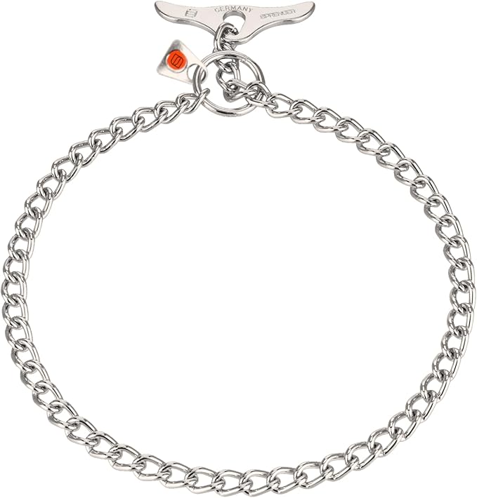 Herm Sprenger Stainless Steel Dog Training Collar with Toggle Closure and Round Links Dog Chain for Small Medium Large Dogs Made in Germany (18in (Neck Size up to 16in))