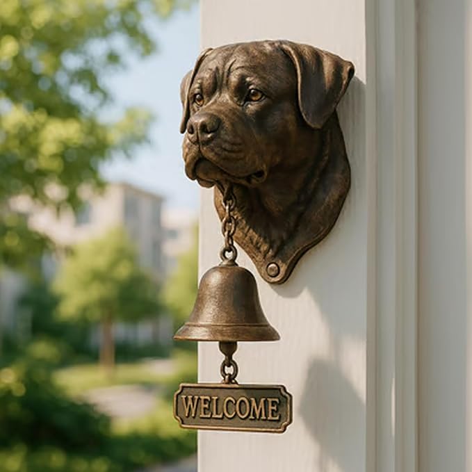 Christmas German Shepherd Welcome Bell – Retro Dog & Witch-Themed Doorbell – Decorative Cast Iron Hanging Bell with Brass Chime – Rustic Farmhouse Wall Décor–Halloween (Boxer Dog)