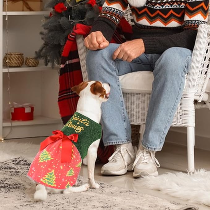 Dog Christmas Outfit Cute Dog Christmas Dress with Bowknot Tulle Puppy Clothes for Small Medium Dogs Cats Boys Girls Pet Costume