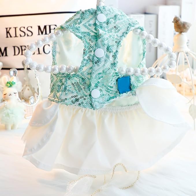 Fashion Sweet Puppy Dog Blingbling Princess Skirt Pet Dog Lace Cake Camisole Tutu Dress D-Green M