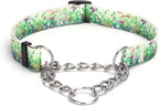 Martingale Dog Collar - Stainless Steel Chain, No Pull Training Collar with Flower Design for Large Medium Small Dogs (S, Grass)