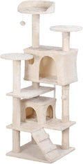 LEMY 54 Inch Cat Tree,Multi-Level Cat Tower Condo for Indoor Kittens,Beige Cat House with Sisal-Covered Scratching Post for Cats to Play and Sleep