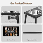 Metal Raised Dog Bowl Stand for Large and Medium Dogs, Elevated Dog Bowls with Sprill Proof Mat ＆ Slow Feeder, Pet Food Bowls 10" Tall Dogs Feeder (58OZ-Stainless Steel Pet Bowl, Mat-16x24in)