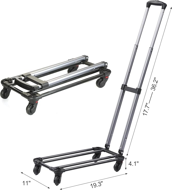 Replacement Rolling Trolley Base for Pet Carrier, 19.3" x 11" Detachable Luggage Cart with Telescopic Handle and Wheels, Universal Frame for Cat Dog Travel Bag (Trolley Only, Pet Bag Not Included)