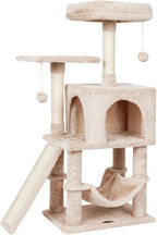 MIAO PAW Cute Cat Tree Tower for Indoor Cat Tower with Scratching Post Modern Activity House Hammock Hanging Ball Condo with Board Beige
