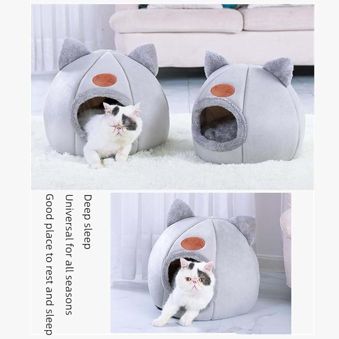 Cat Beds for Indoor Cats, Cozy Cat Cave Bed Dog House Cats Tent with Removable Cushion Pillow, Soft Warm Pet House Puppy Bed, Cute Pet Nest for Kitten Small Dog (Gray, L-14.2x14.2x14.2 Inches)
