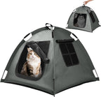 Portable Pet Tent with Full-Enclosure Zippered Mesh Door, Indoor & Outdoor Cat House for Safety & Ventilation, Cozy Nest for Cats, Puppies & Small Animals (Grey)