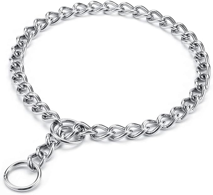 Chain Choke Collar for Dogs, Metal Slip Link Training Heavy Duty Dog Choker Collar Martingale for Medium Large Dogs L+ Length: 24” 4.0mm(Suitable for Dog's Neck 20")