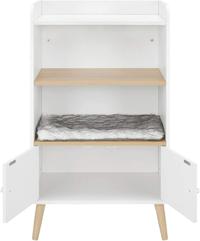 Sam's Pets Becky 39" Single Rest Cat Tree, White - Drawer, Bookshelf, Multi-Use, Soft Fur Cushion, Elevated Wooden Legs