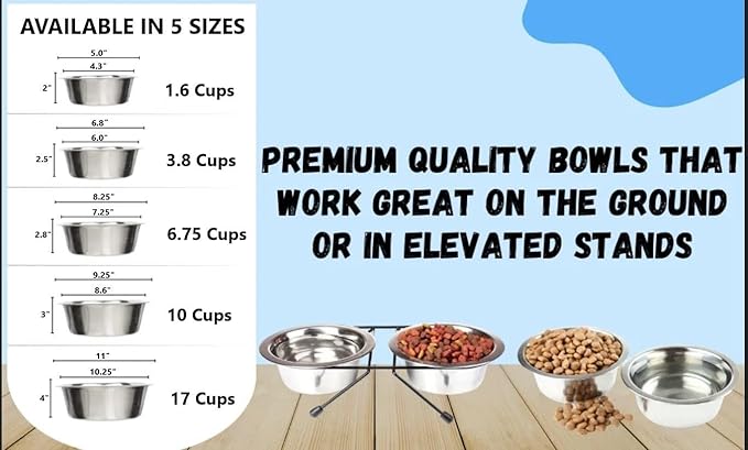 Greendale - 2 Pack - 3.8 Cup Capacity - Stainless Steel Metal Dog Bowls - Perfect for Dog Food and Water. Wrong Size? Click to Look at Our Size Options.