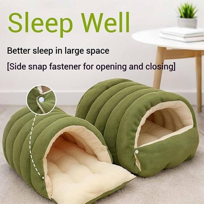 Cozy Cat Cave Bed, Enclosed Winter Cat House with Removable & Machine Washable Cover, Upgraded Warm Plush Cushion for Indoor Cats & Small Dogs (Beige)