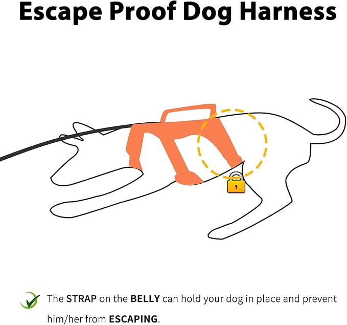 Huntboo Escape Proof Dog Harness, Escape Artist Harness, Reflective Dog Harness with Handle, Durable,Adjustable Vest for Small Medium Large Dogs Walking, Training, and Running Gear(Orange,M)