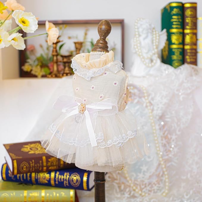 Fashion Sweet Puppy Dog Blingbling Princess Skirt Pet Dog Lace Cake Camisole Tutu Dress F-Champagne S