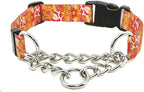 Martingale Dog Collar with Chain Stainless Steel, Nylon Dog Collar Flowers Pattern, Adjustable Training Walking Collar with Quick Release Buckle, Slip Chain Collar for Puppy Medium Large Dogs