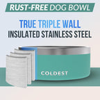 Coldest Dog Bowl - Anti Rust Metal, Non Slip, 3 Layers Insulated Stainless Steel Dog Bowls - Spill Proof & Heavy Duty - Water Bowl for Dogs, Cats & Pets, Dish Washer Safe (100 oz, Terraform Green)