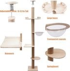 XIJIE 4 Tier Floor to Ceiling Cat Trees Tower, Adjustable Height(100.4-104.3")-Large Cat Tree Climbing Floor-to-Ceiling Post Tower Cat w/Sisal Rope Scratching Post, for Indoor Outdoor Cat Scratching